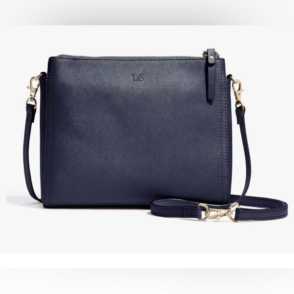 Lo & Sons Pearl Handbag, Blue/Navy Saffiano with Gold Hardware